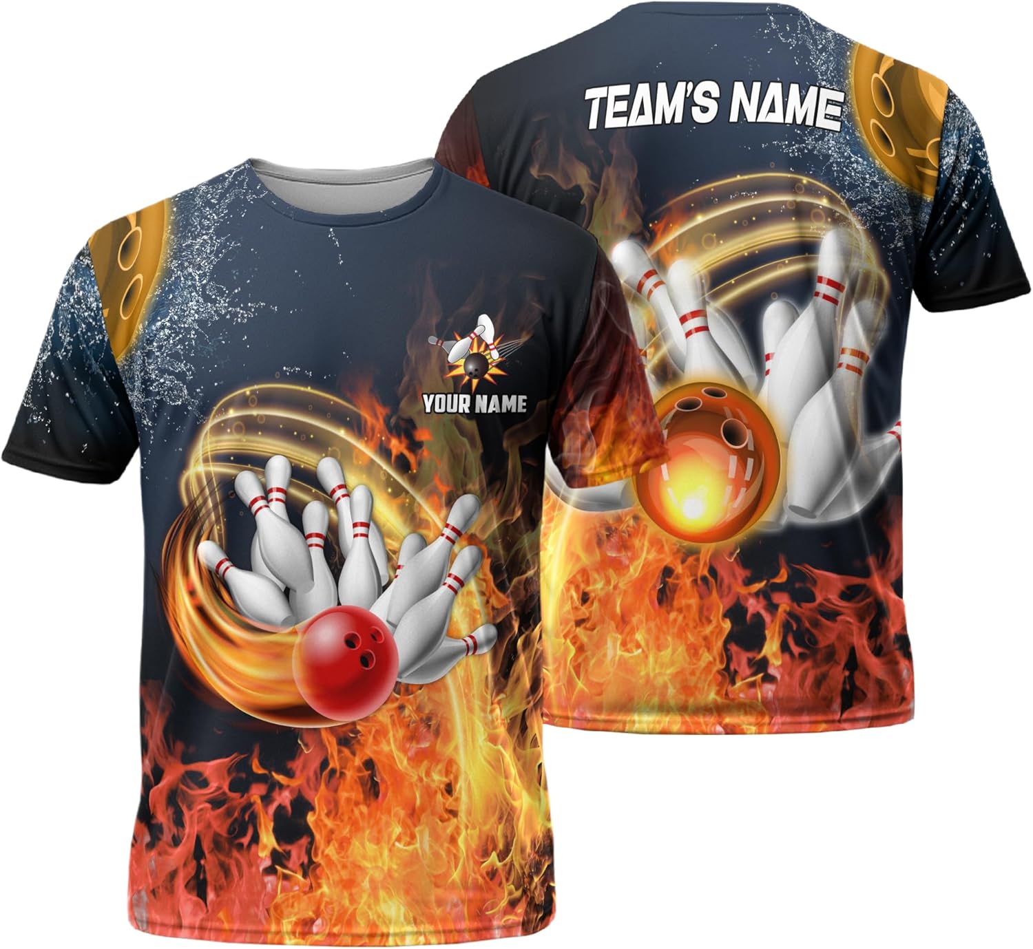 Mens Bowling T-Shirt Personalized Flame Bowling Ball Tee Shirt for Mother's Day 3 D Bowling Theme Clothing