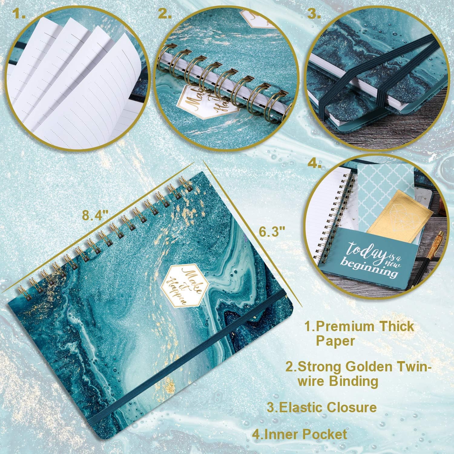 Ruled Journal/Notebook- Lined Journal, 6.3" X 8.35", Hardcover, Back Pocket, Strong Twin-Wire Binding with Premium Paper, Lined