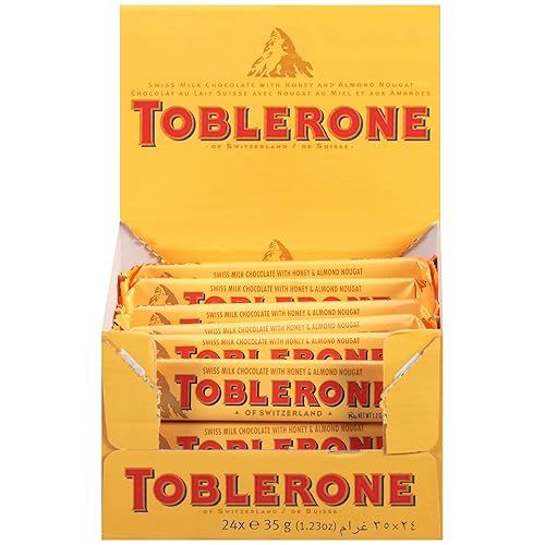 Toblerone Barras de caramelo de chocolate con leche suiza con turrón de miel y almendras 24 barras de 12 onzas