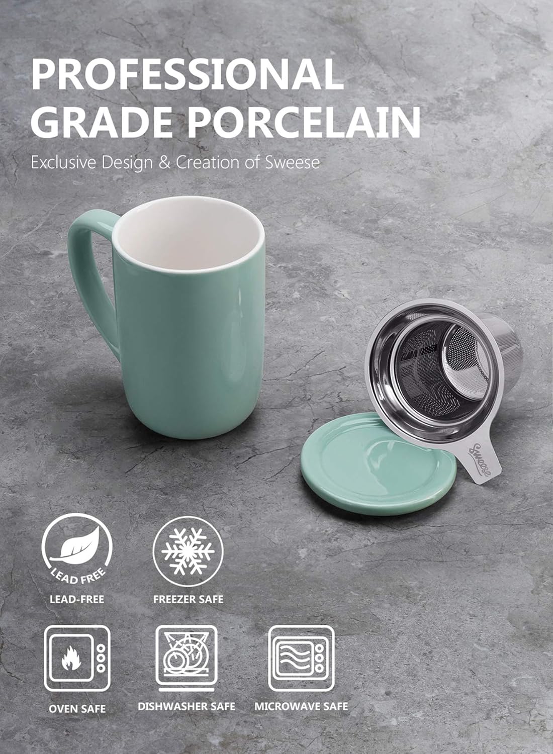 40% оƒƒ Dіѕсоunt Sweese 203.109 Ceramic Tea Mug with Infuser and Lid, Single Cup Loose Tea Brewing System, Draw Your Own Design, 16 OZ, Mint Green