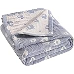 NTBAY 3 Layer Oversized Muslin Cotton Toddler Blanket, Jacquard Reversible Nursery Bed Blanket, Super Soft and Thermal for All Seasons, Baby Gift, 45x60, Blue Elephant
