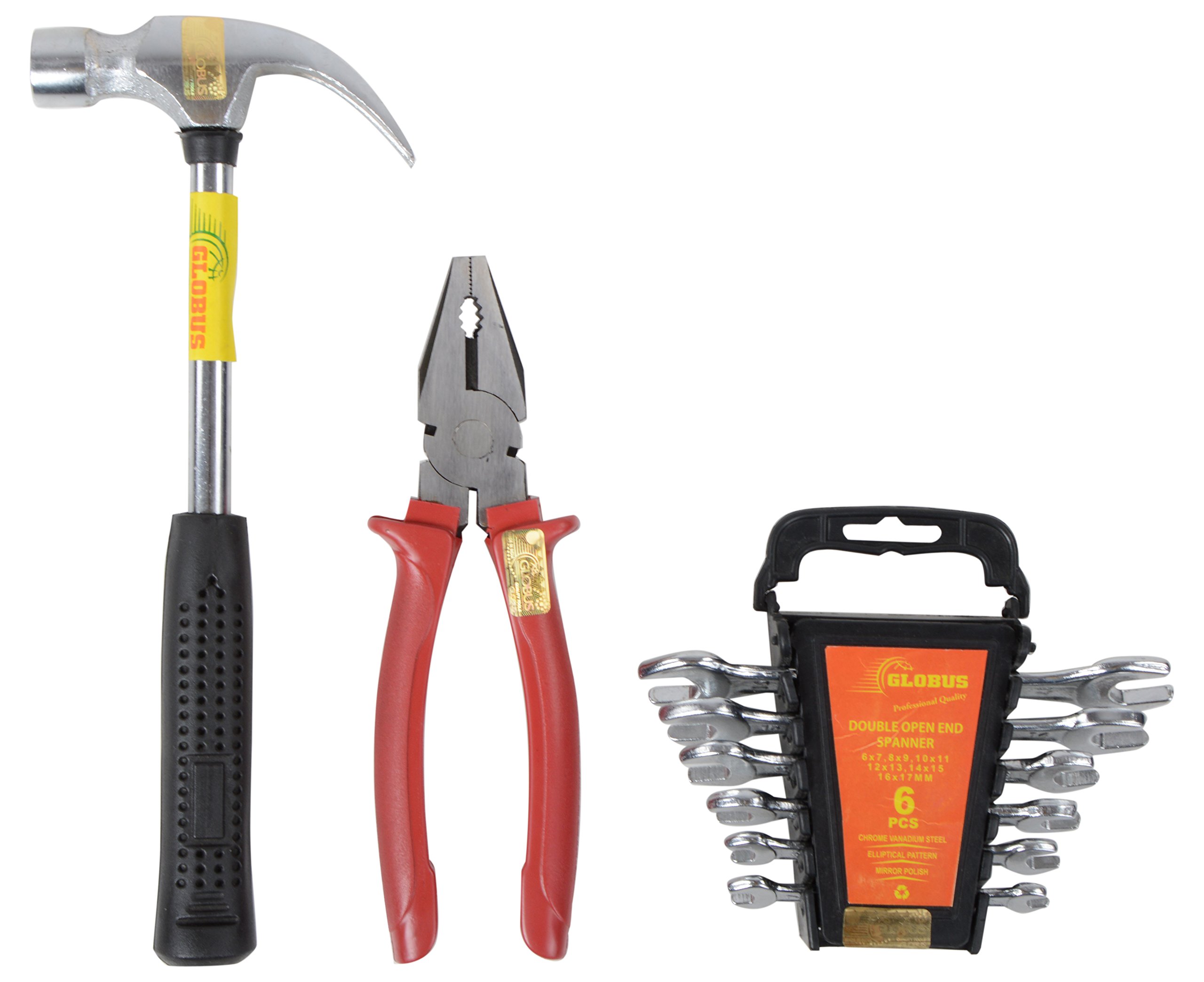 860 Steel Home Hand Tools Kit, Set of 3 (Hammer,Doe Spanner Set,Plier)