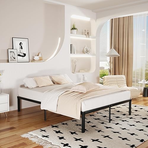 Miniatura 76 de VECELO - Base de cama metálica, no necesita somier, base de colchón, soporte de listones de acero, color negro, tamaño king