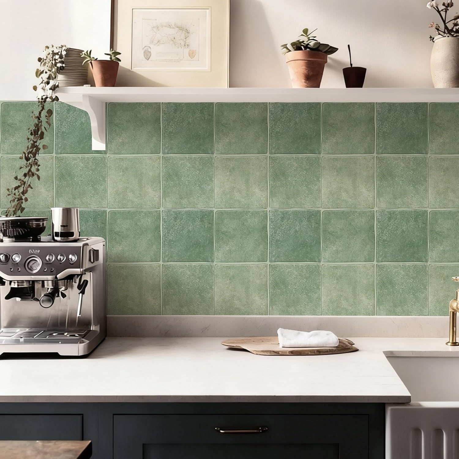 10 sheets thicker design peel and stick backsplash, 3d self adhesive peel and stick wall tile backsplash for kitchen, bathroom, 12"x12", light green 12*12 light green