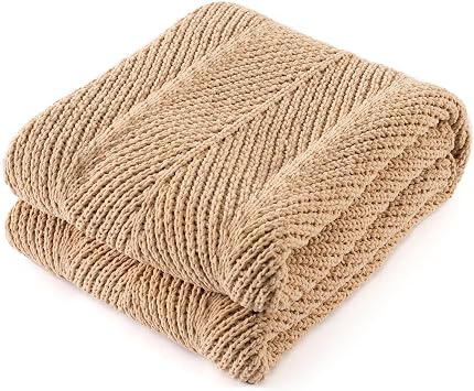 Chunky Chenille Knit Throw Blanket for Couch 60"x80"