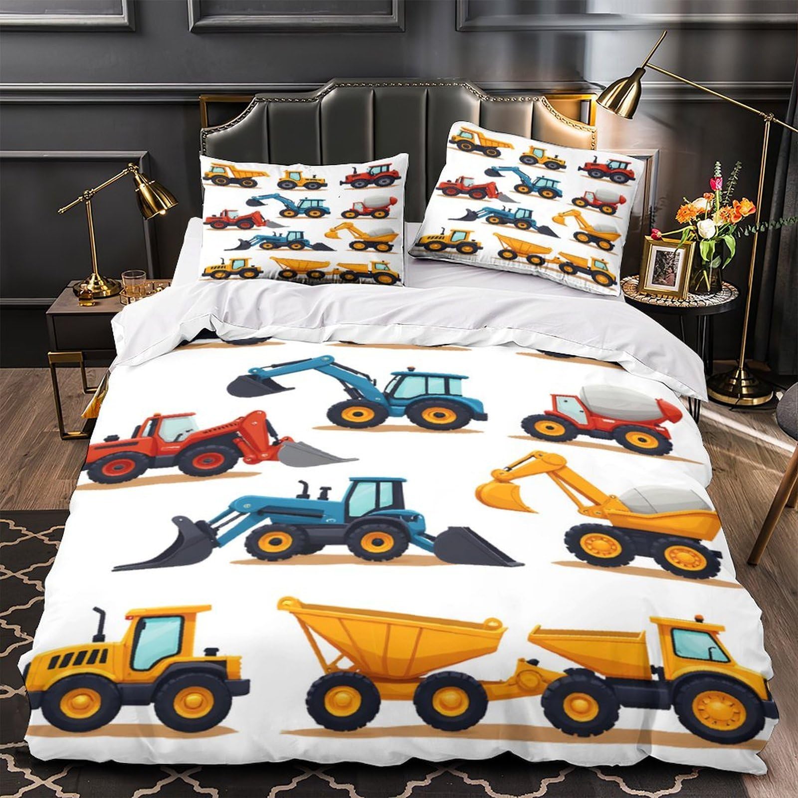 Housse de couette 140x200 anti-acarien motif camions pour le sommeil sensible des enfants