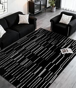 YIHOUSE 5x7 Abstract Striped Area Rug, Modern Washable Stain Resistant Rugs Non Slip, Soft Indoor Floor Carpet for Living Room, Bedroom,Dining Room, Black and White
