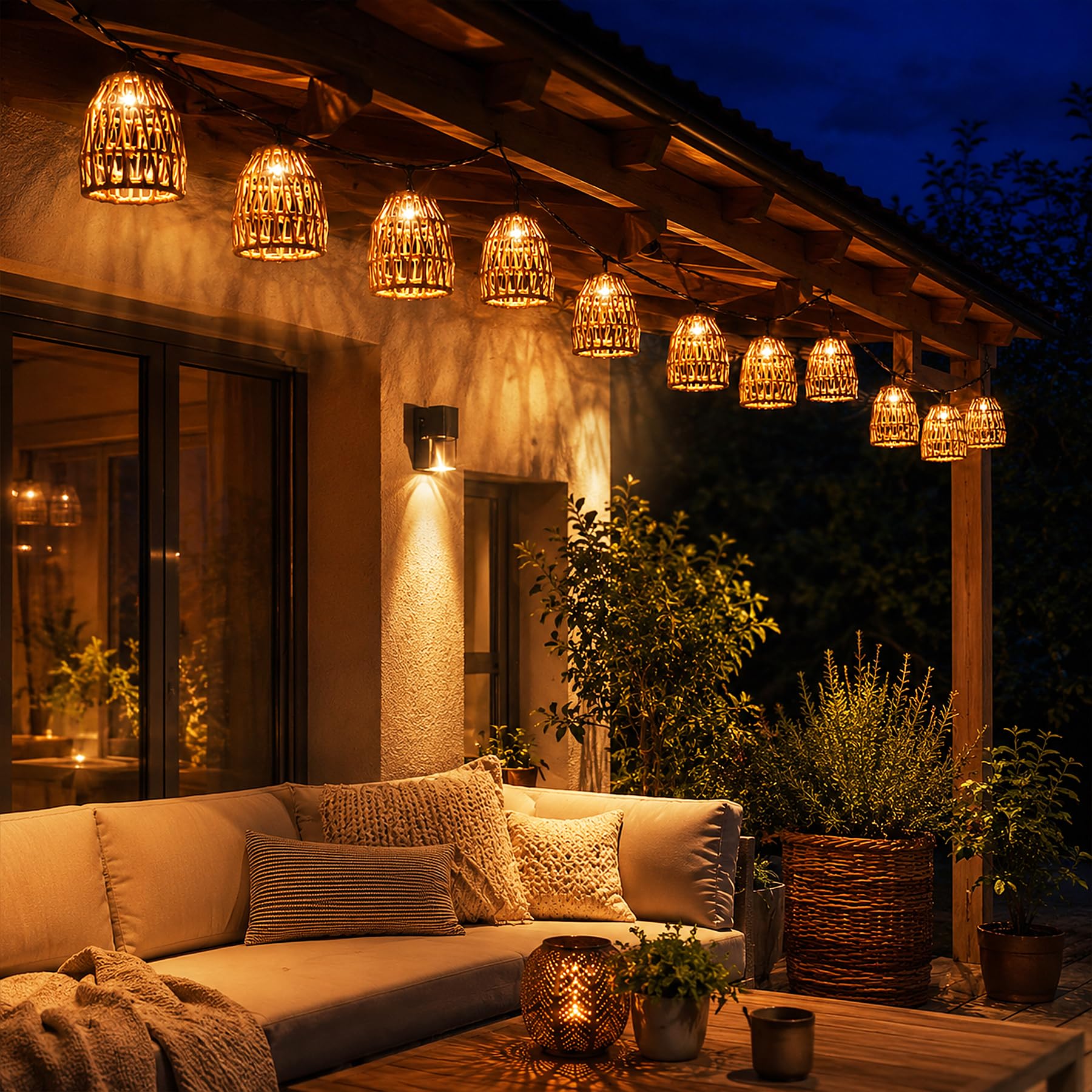 Shengruili Guirnaldas Luces Exterior Solar 10 LED,Cadena de luces solares para exteriores,Cadena de luces LED solares de ratán,Cordel De Luz para Decorar Jardines,Patios,Terrazas,Fiestas