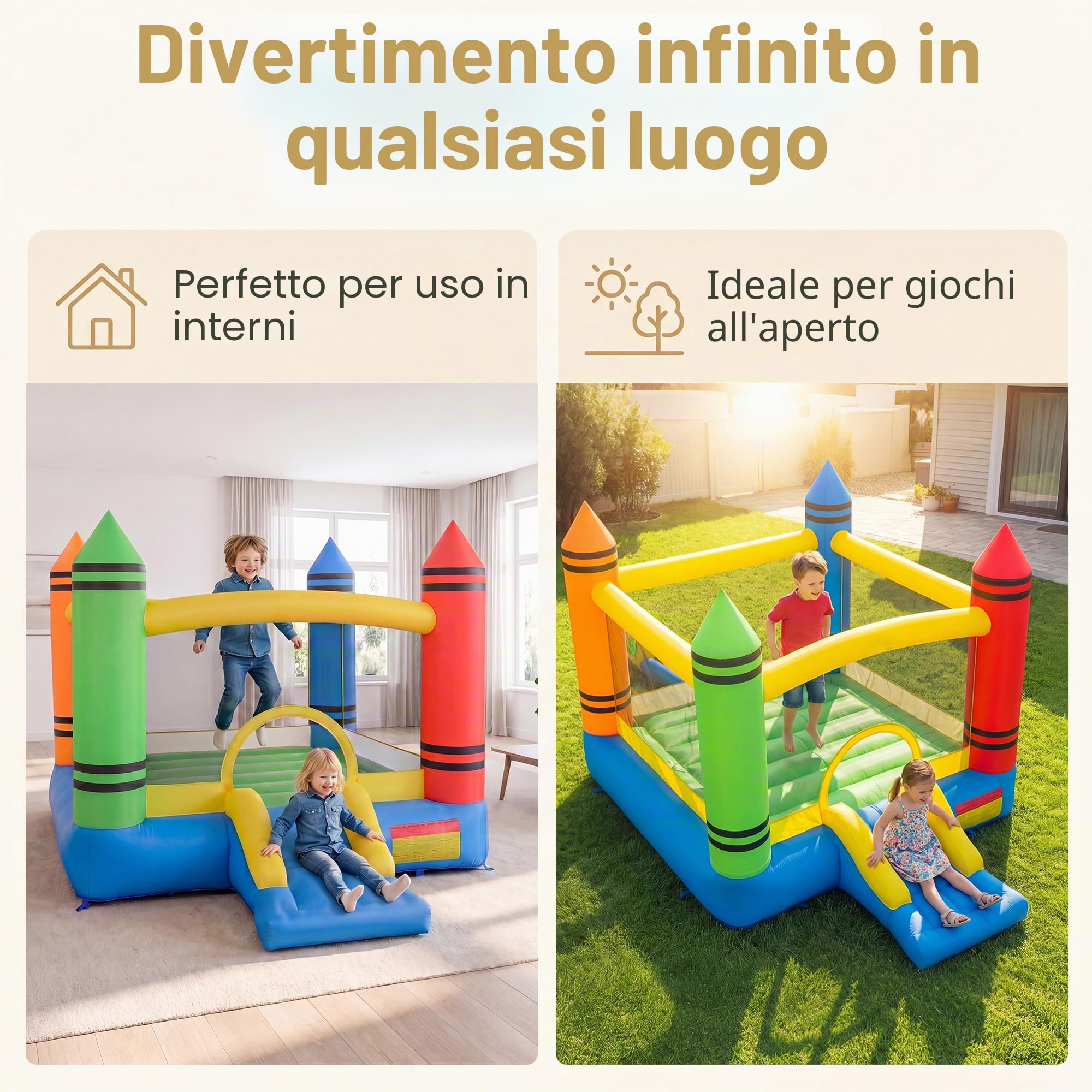 GIANTEX Castello Gonfiabile con Scivolo e Ampia Area per Saltare | Trampolino Gonfiabile da Interno ed Esterno con Borsa di Trasporto e Kit di Riparazione per Bambini 3-12 Anni