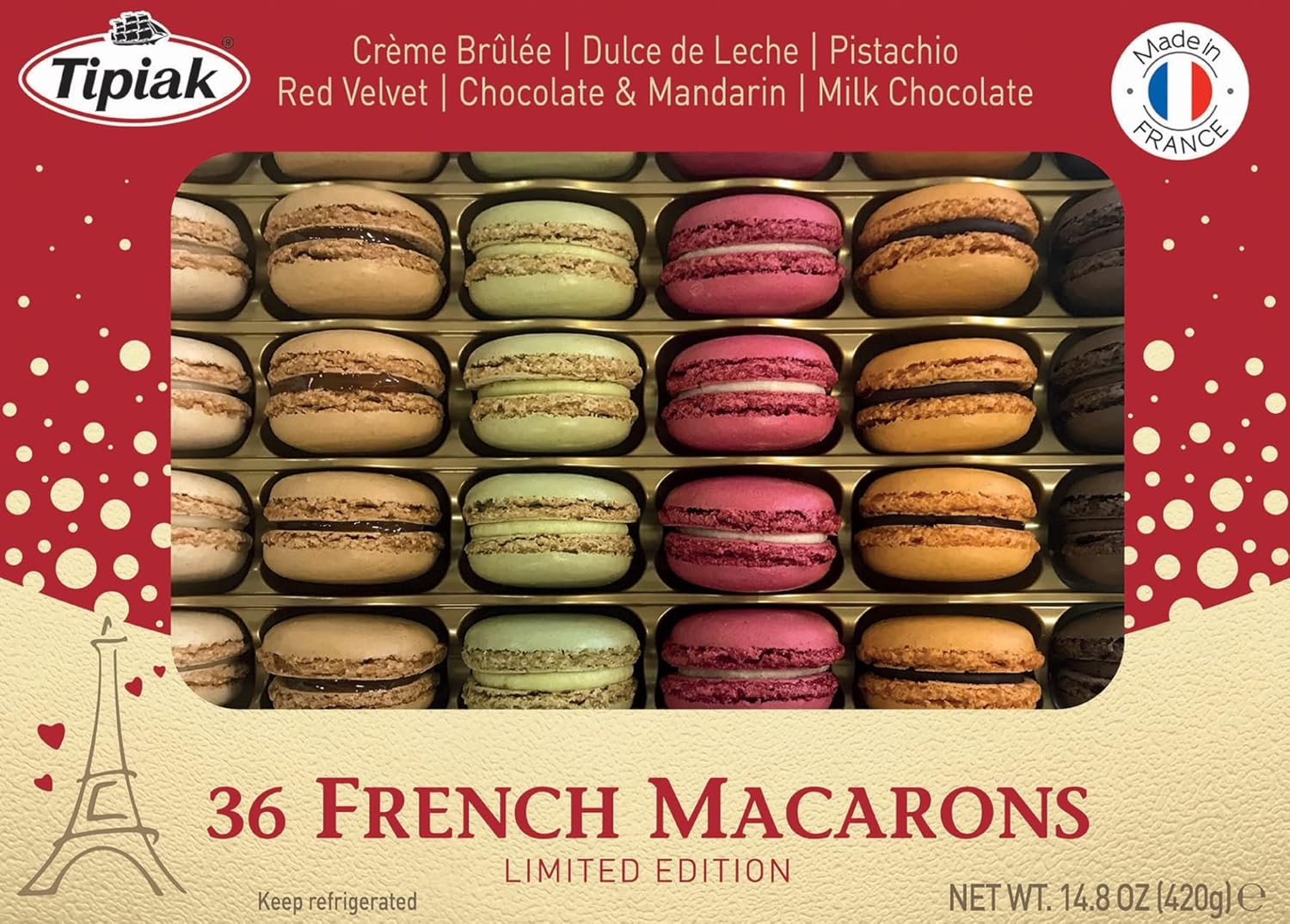 Tipiak French Macarons Variety Pack, Limited Edition 36 Count 14.8 oz - Authentic US-Made Delights