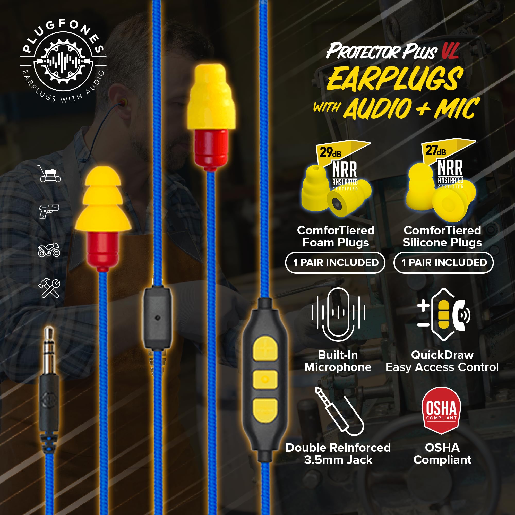 Buy Plugfones Protector Plus VL in-Ear Earplug Earbuds, Noise