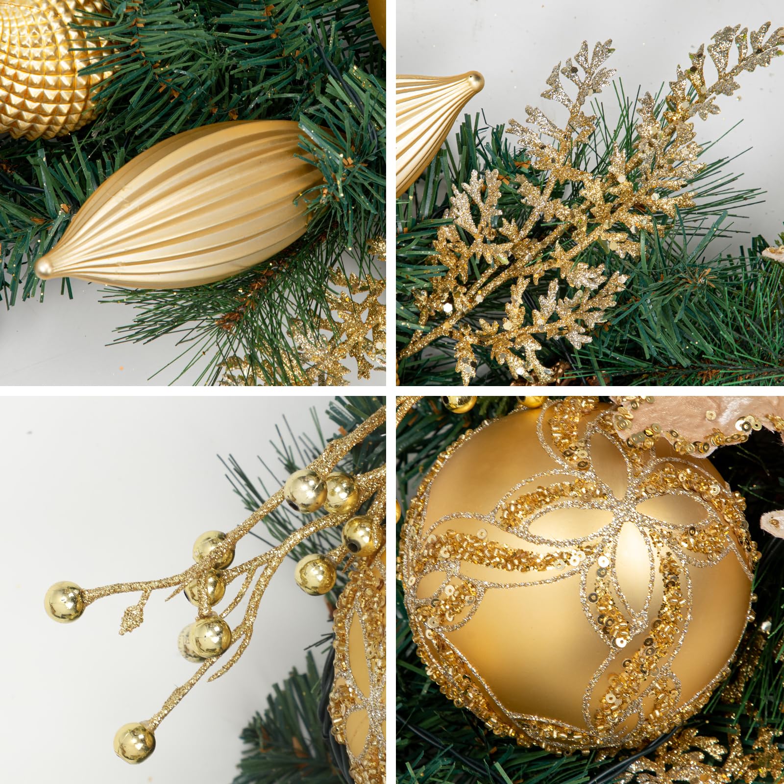 183cm Weihnachtsgirlande mit Dekorative Weihnachtskugeln und Weihnachtsmagnolie, Tannenzapfen Weihnachtsdeko Türkranz für Feste Advent, Hauswandbehang oder Weihnachtsdekoration