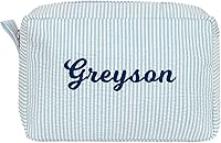 MTWORLD Personalized Seersucker Cosmetic Bag - Custom Name Makeup Pouch for Women, Bridesmaids, Travel Toiletry Organizer (Aqua)