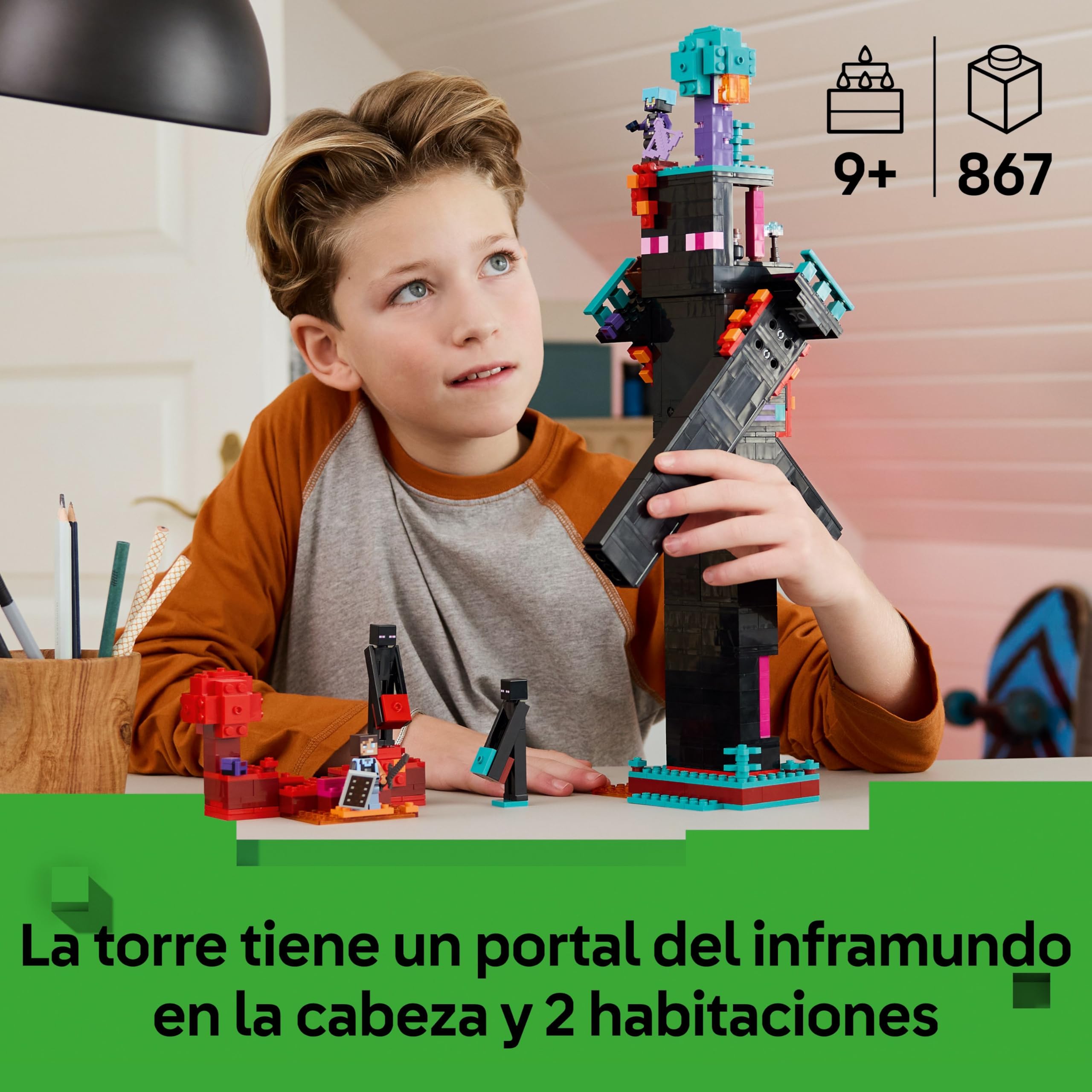 LEGO Minecraft 2 en 1 La Torre del Enderman - Juguete Modular Convertible en 2 Fortalezas - Figuras de Endermans, Endermitas y Portal de Inframundo - Regalo Gamer para Niños y Niñas de 9+ Años 21279