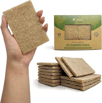 Pack of 12 Plant Based Scouring Pads for Dishes - Made from Coconut Husk & Recycled Fibres - Non Scratch, Odour Free, Heavy Duty Scrubbing Pads for Kitchen & Bathroom - Green America & PETA Certified