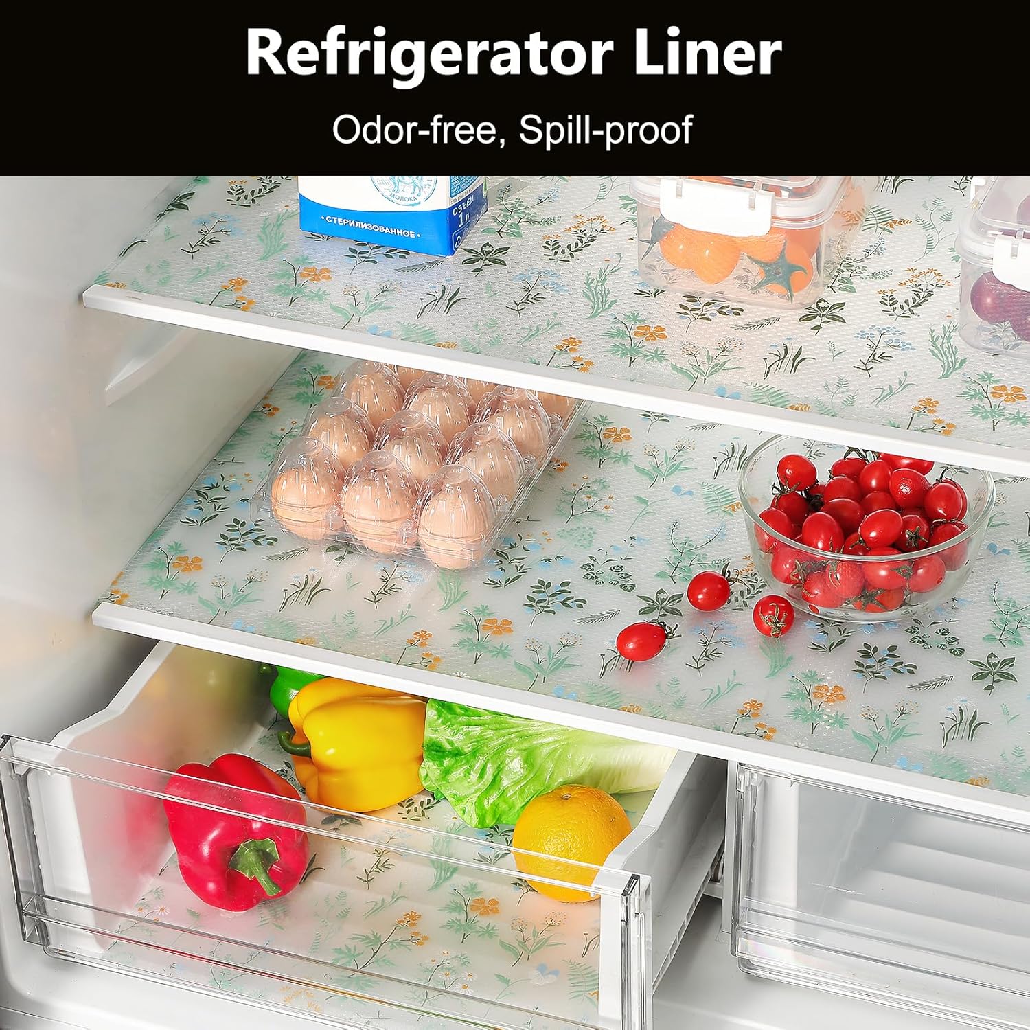 INNOLITES Shelf Liners for Kitchen Cabinets – Drawer Liner Waterproof & Oil-Proof, Non-Adhesive EVA with Floral Pattern – Durable Washable, Easy to Cut (Sage Green, 11.8" x 360")