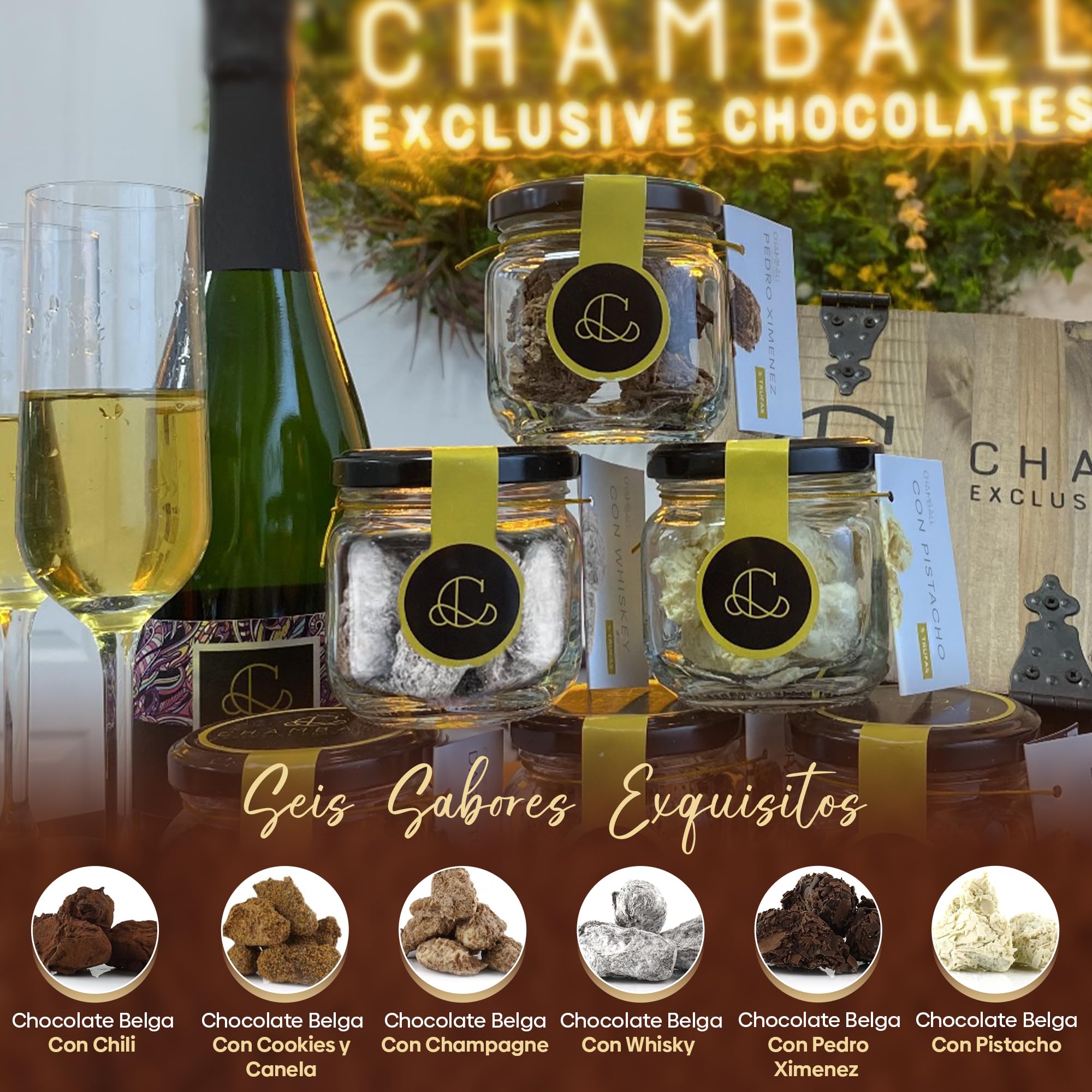 Caja de Chocolates para Regalar, 30 Trufas de Chocolate Belga, 5 de cada: Chili, Pistacho, Cookies, Pedro Ximenez, Whisky y Champagne, Bombones Belgas - Rocas de Chocolate ideal Caja Regalo Chocolate