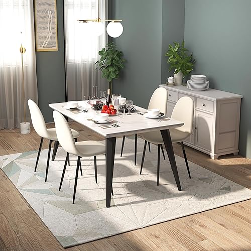 Homy Casa Juego de comedor de 5 piezas Mesa de comedor rectangular moderna de mediados de siglo de 63 pulgadas con 4 sillas de gamuzatela, marco de