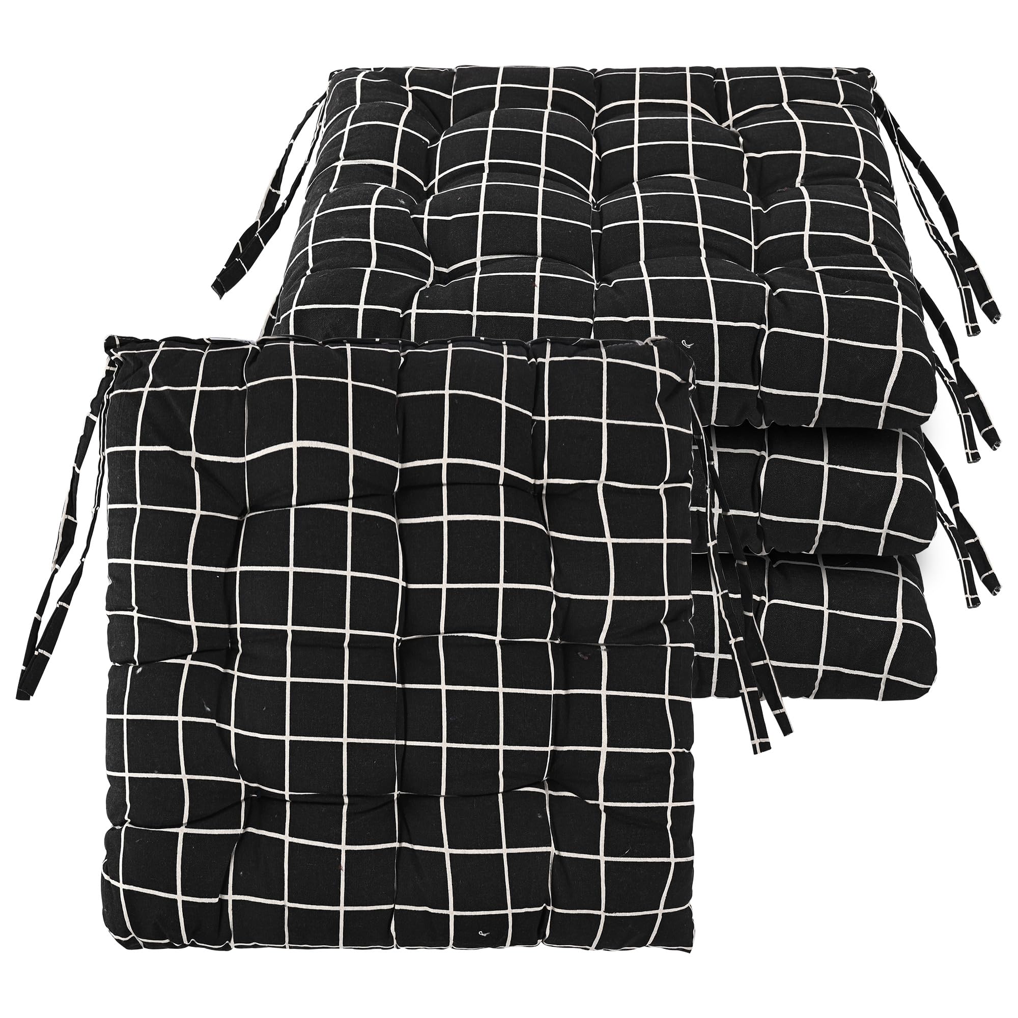 Kuber Industries Pack of 3 Soft Cotton Chair Cushions for Sitting | Pillow for Office Work & Posture Support | Sitting Cushion & Back Rest for Chair | Dori Check Print - Black (B0DGD5TWPV) Amazon Price History, Amazon Price Tracker