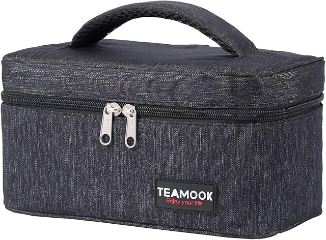 TEAMOOK Insulated Lunch Bag for Adults and Kids,Leakproof Small Waterproof Cool Bag Lunch Box with Handle (Black) 4.2L,6 Cans