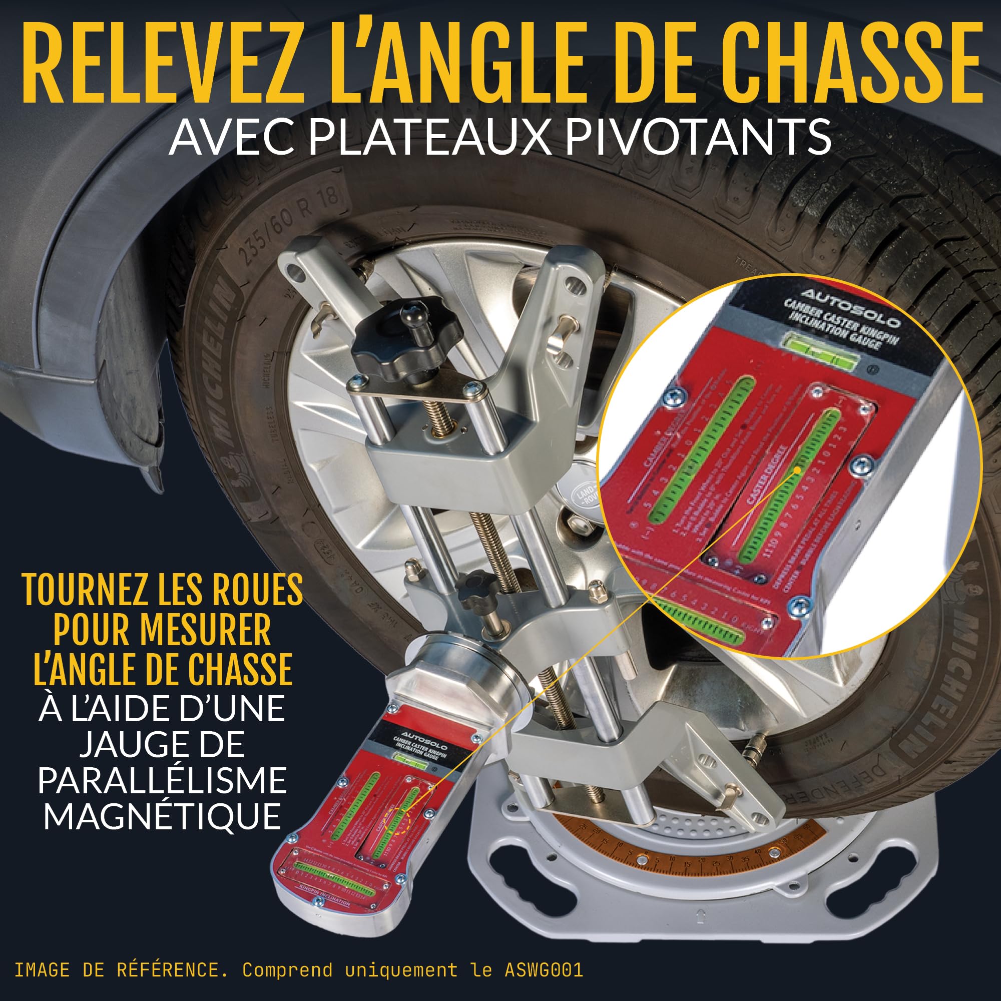AutoSolo Serre-Roue d'Alignement Économique - Outil Mécanique Auto DIY avec Adaptateur Magnétique pour Carrossage - Jantes 28-63 cm (11-25 po)