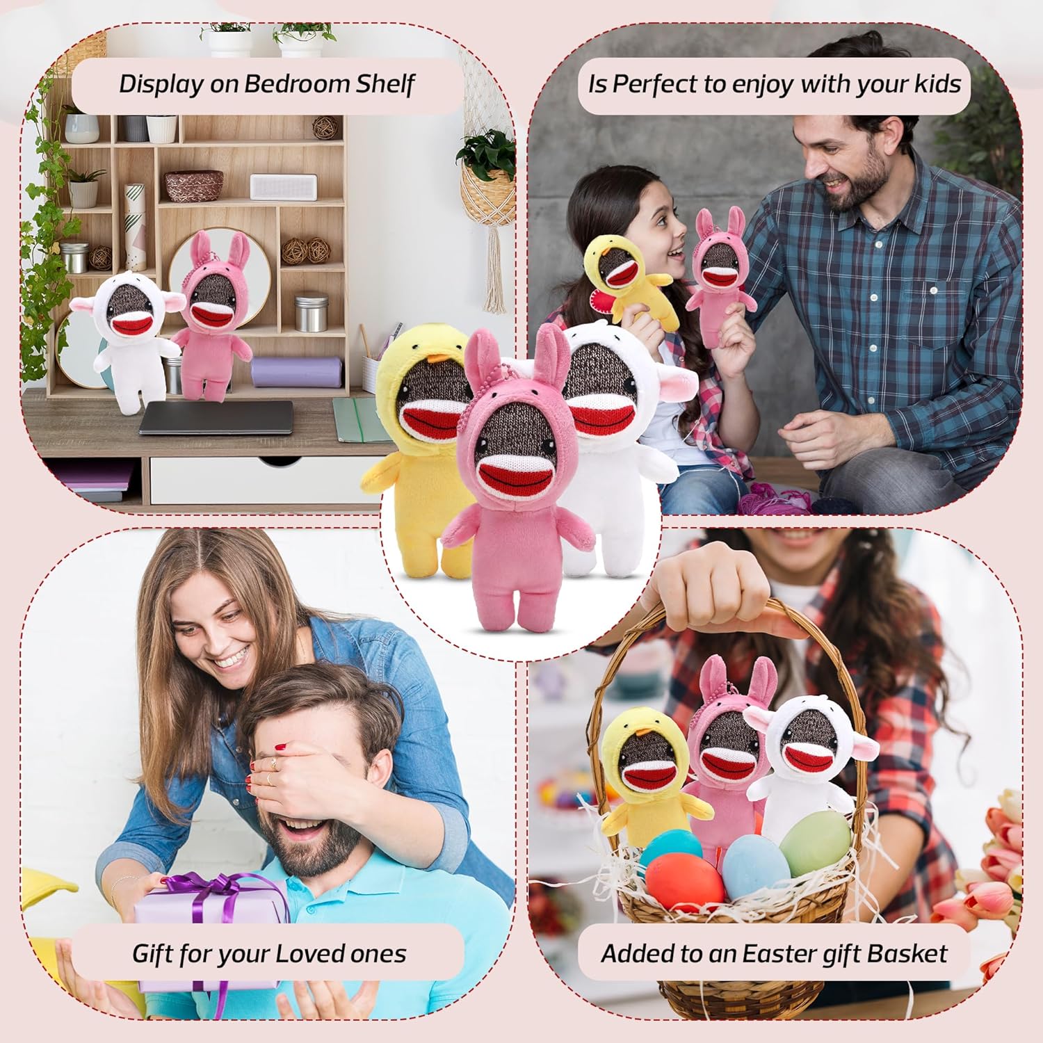 Adorable 6 inch Easter Sock Monkey Plush Toy Chick Costume – Soft Stuffed Animal for Kids & Collectors for Birthdays, Holidays, Springs (Wanna be Chick)