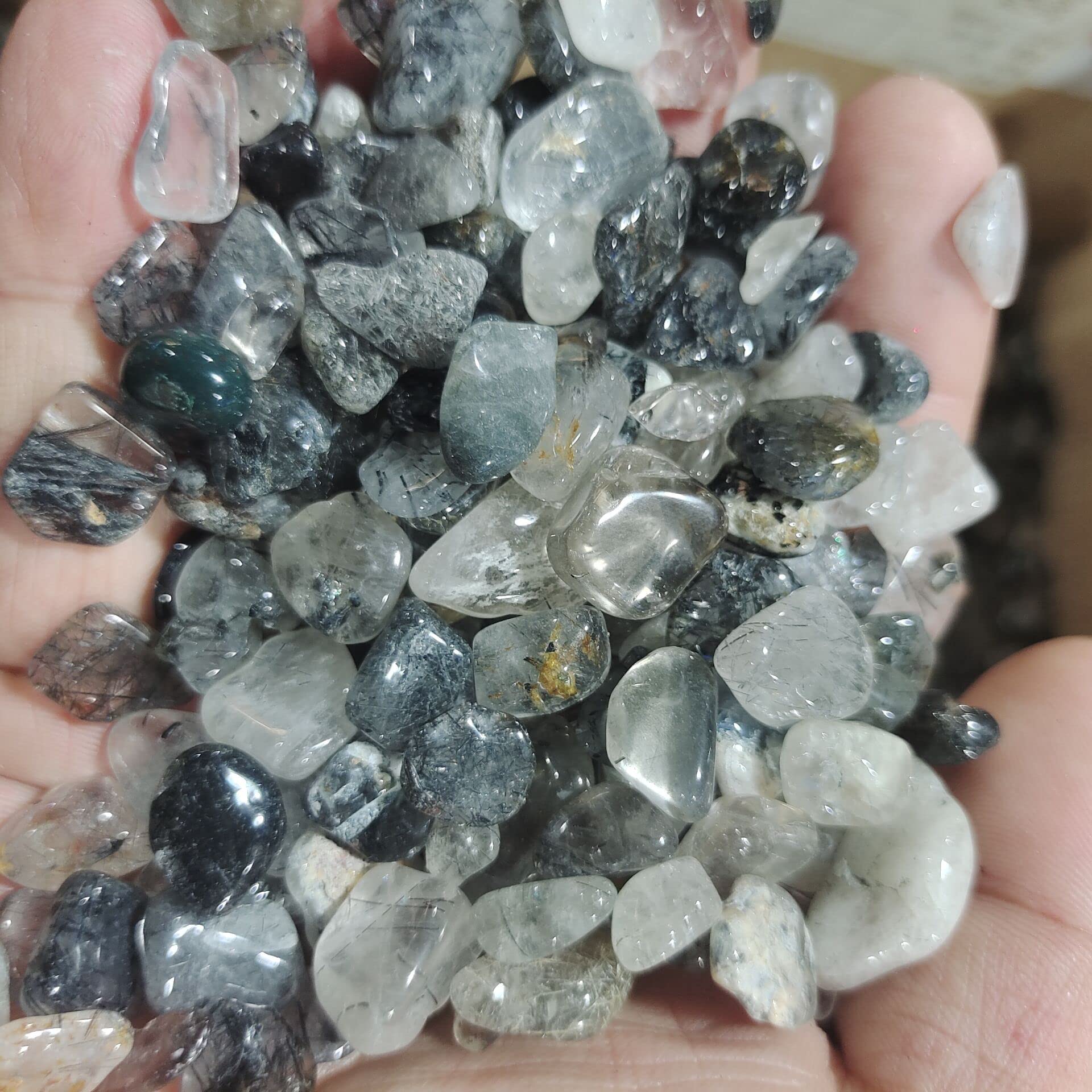 Grava Decorativa para acuarios, Piedra triturada de Cristal Reiki Negro for decoración de Acuario y jardín (100 g o 300 g)(300g)
