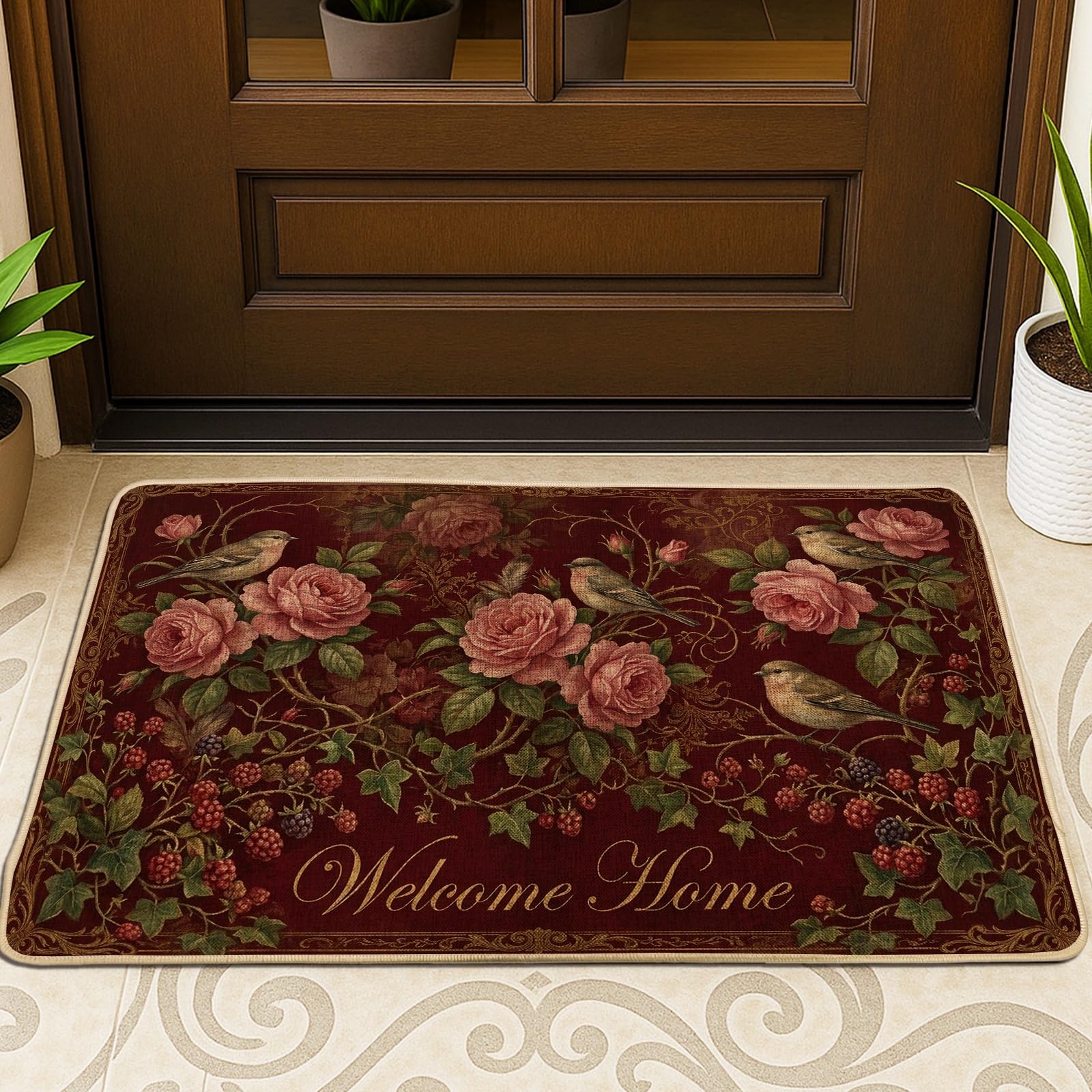 Paillasson motif floral élégant pour porche et entrée