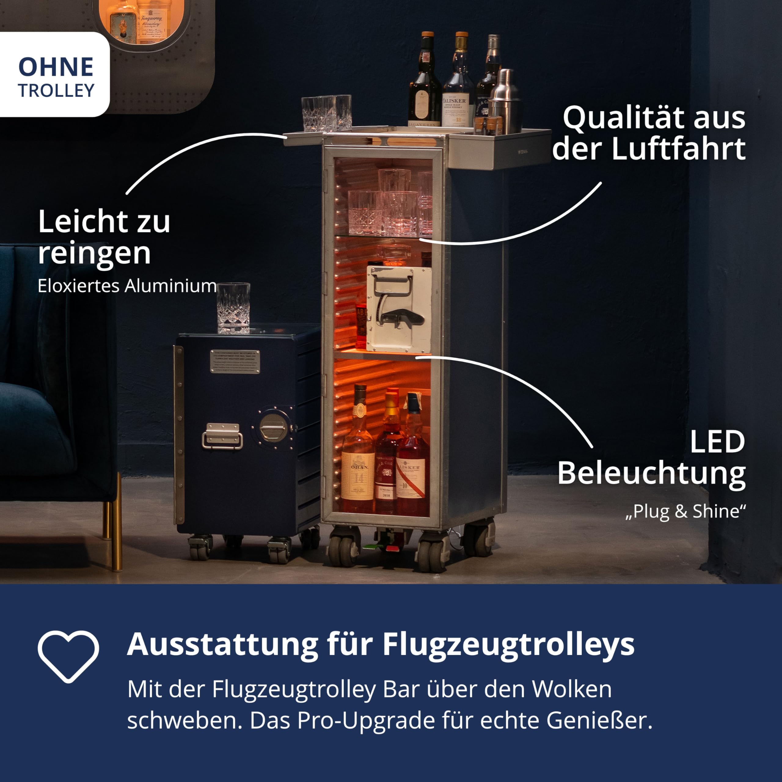 Ausstattungspaket für Flugzeugtrolleys und Airline Trolleys, Bar inkl. Sideboxen, KSSU-Norm