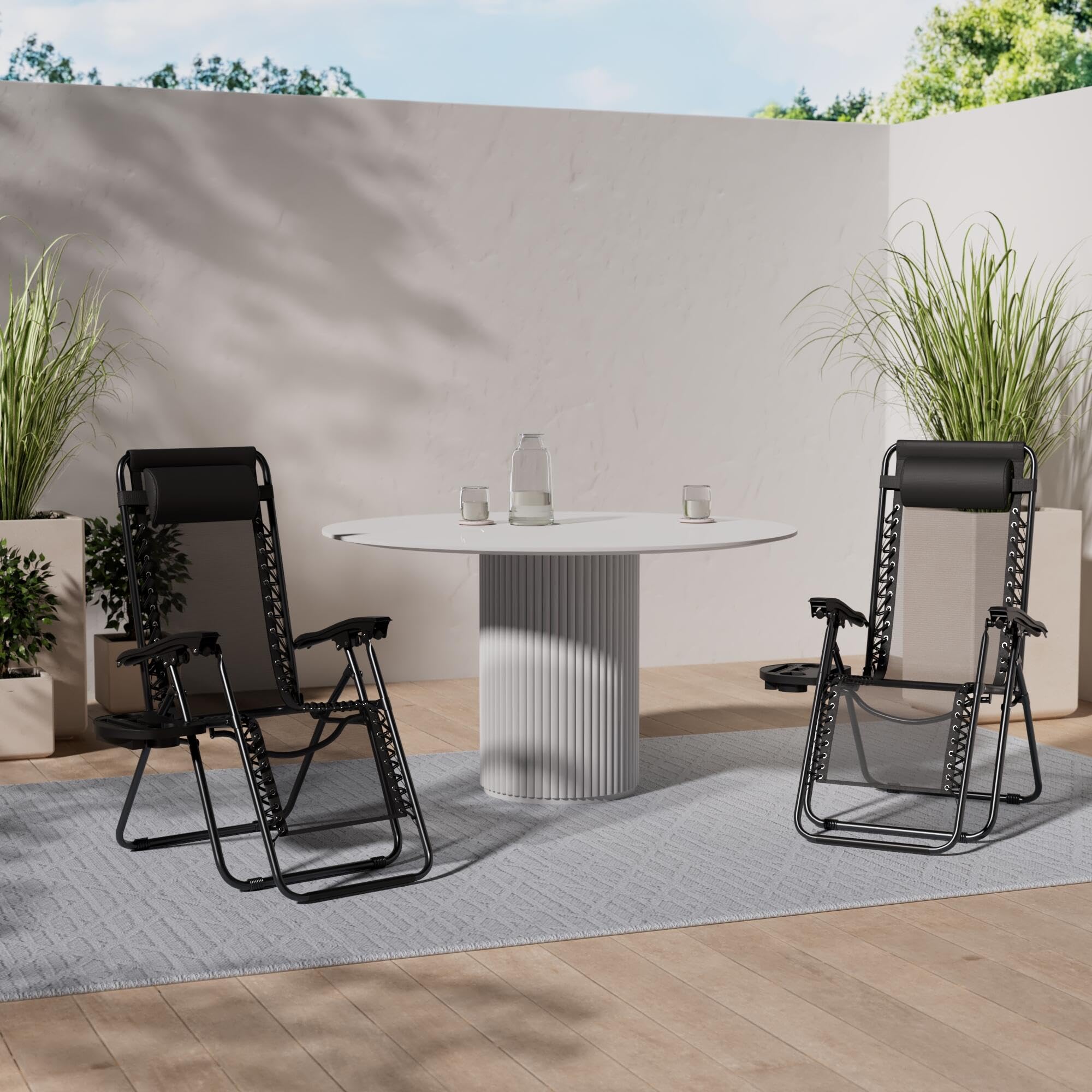 sunnypillow 2er Set Sonnenliegen Liegestuhl klappbar mit Getränkehalter - Gartenstühle für Garten Balkon - Gartenliege wetterfest/Outdoor - Relaxliege verstellbare Rückenlehne mit Armlehnen