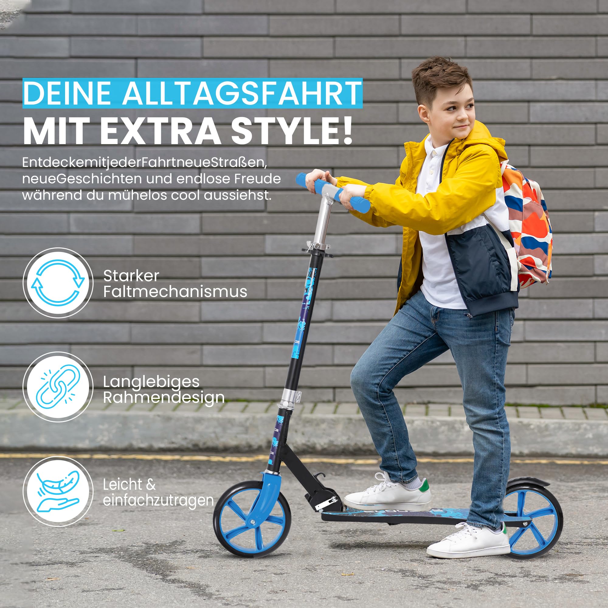 Habib Cityroller Tretroller Kinder ab 6 Jahre, XXL 205mm, klappbar, 100 kg
