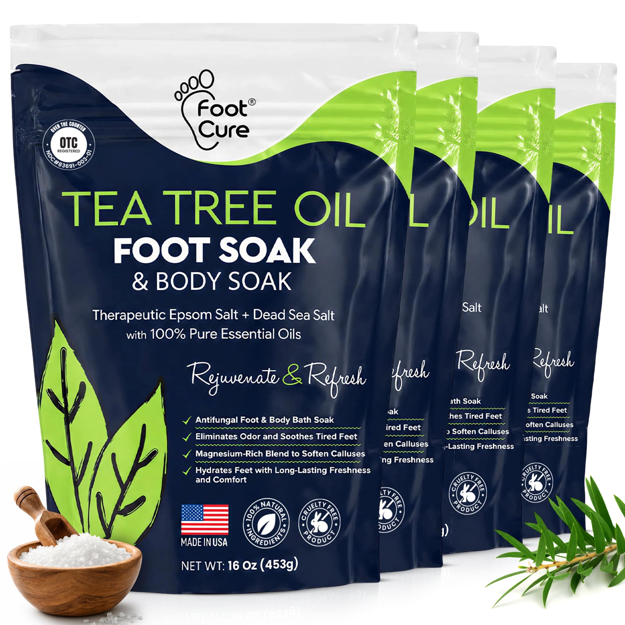 Tea Tree Oil Epsom Salt Foot Soak for Toenail Fungus Treatment, Tired Feet