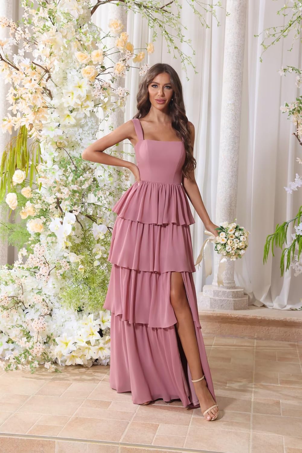 Chiffon Tiered Bridesmaid Dresses for Women Corset Tiered Formal Evening Pleated Wedding Guest Gown - Image 5