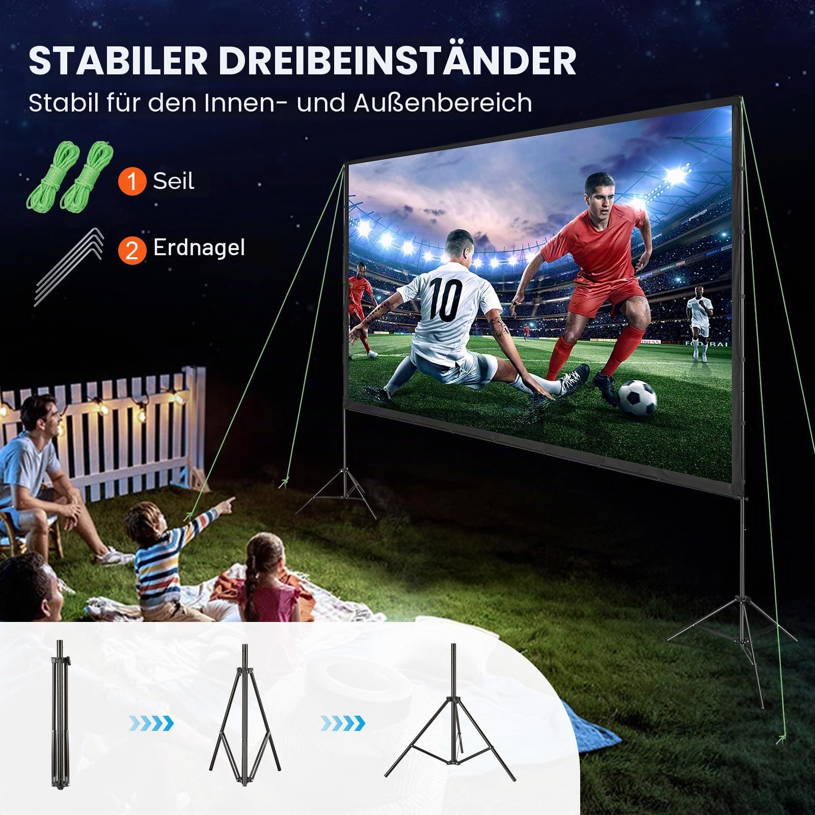 VEVOR Projektion Beamer Leinwand mit Ständer 150 Zoll HD 4K Outdoor Indoor Projektor Screen Schnelles Klappbare Tragbare Filmleinwand 16: 9 für Heimkino, Camping und Freizeitveranstaltungen Schwarz