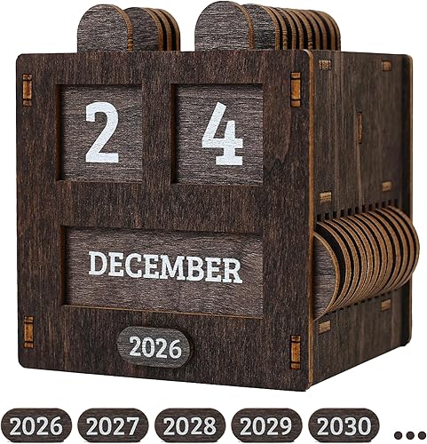 Calendario de bloques perpetuos de madera para escritorio, bloques de fecha de mes de granja vintage para decoración de oficina, aula y decoración