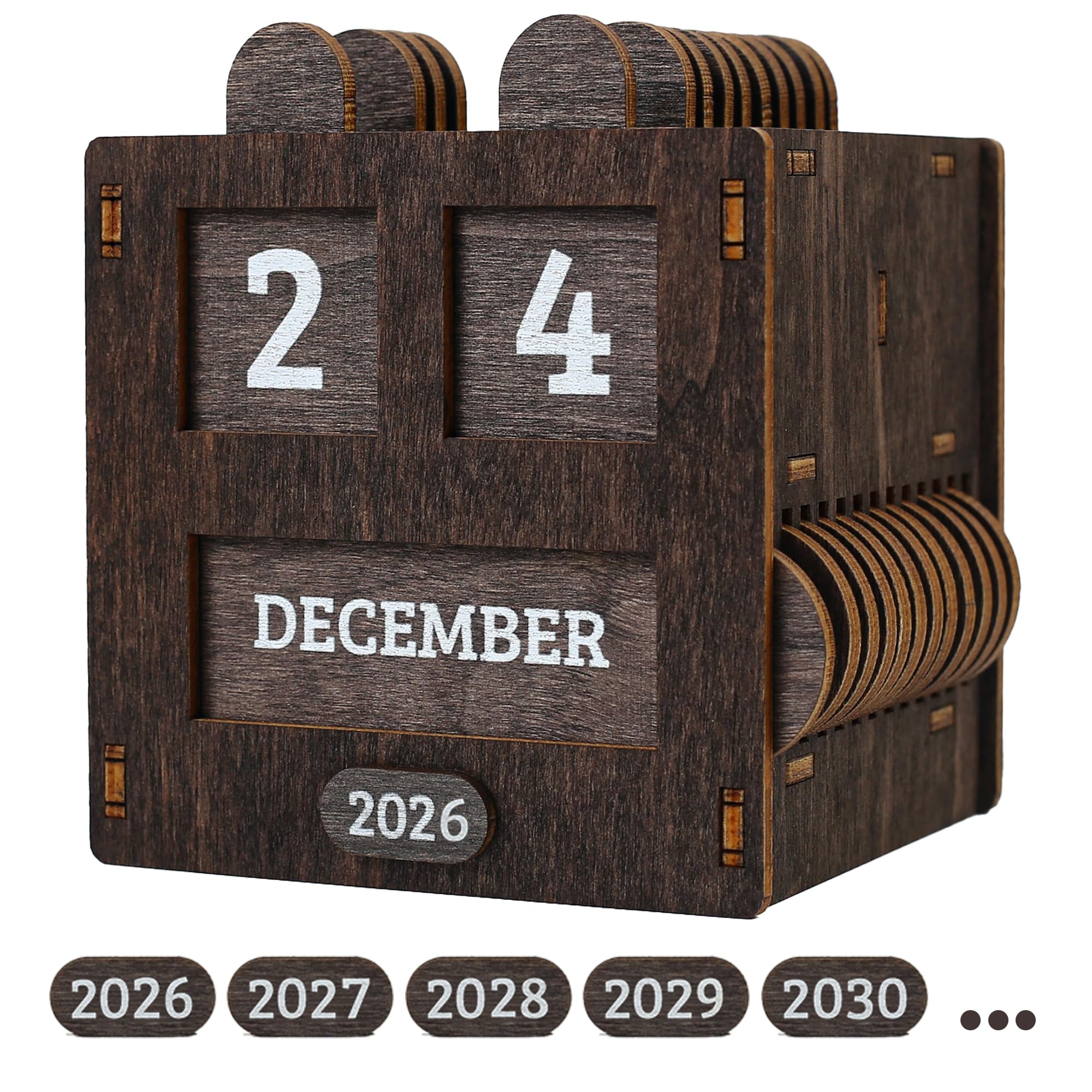 Wooden Perpetual Block Calendar for Desk - Vintage Farmhouse Month Date Blocks for Office Decor, Classroom & Home Decor, Desk Accessories, Rustic Wooden Month & Day Display (Vintage Grey)