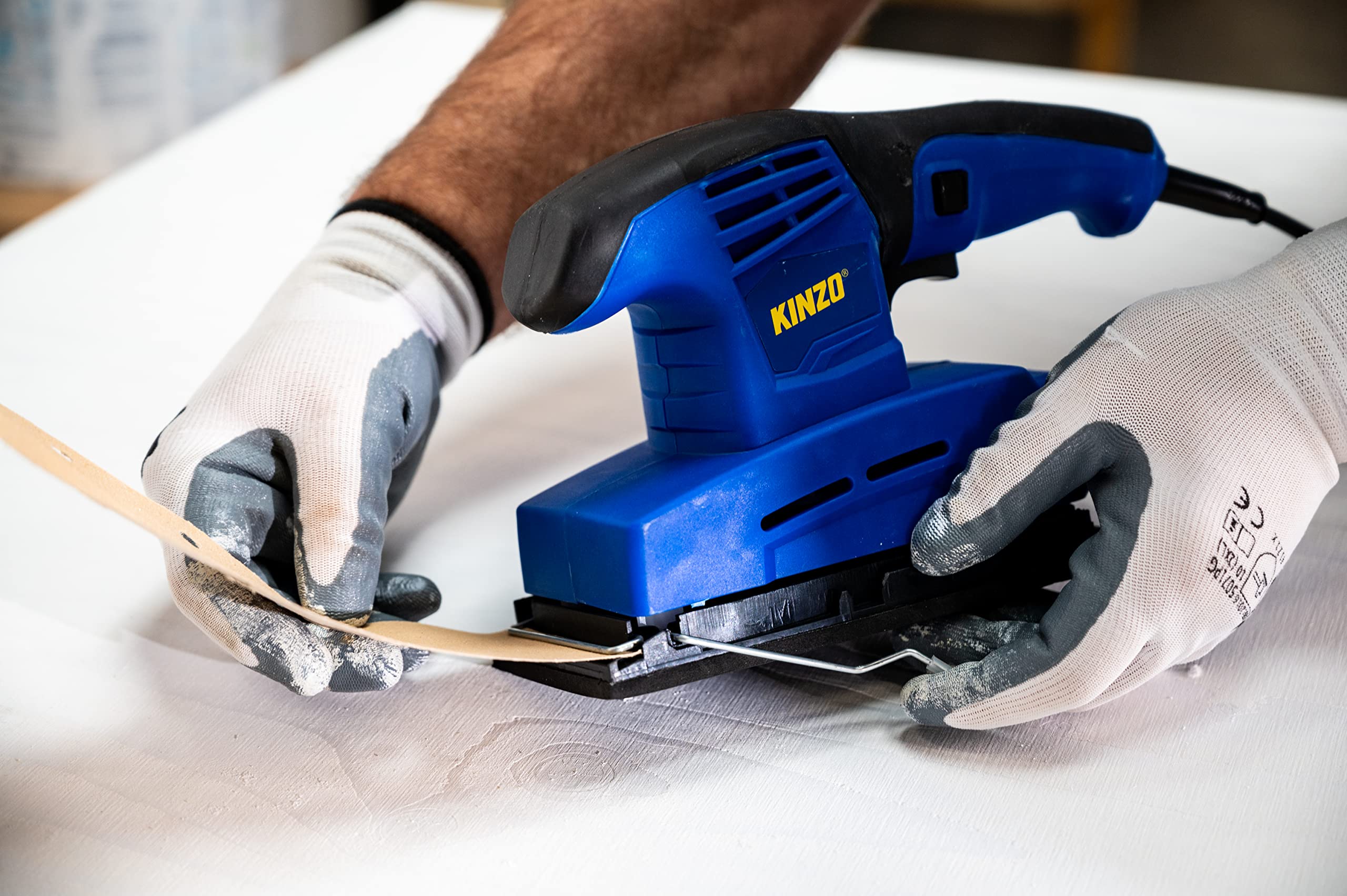 Kinzo Smerigliatrice – 230 V – Blu – Lavorazione del legno – Levigatrice orbitale
