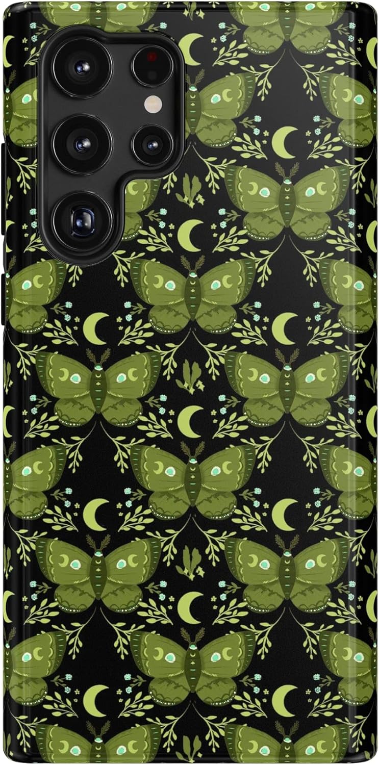 Casely Galaxy S22 Ultra Case | Mystic Moths | Green Twilight | Essential Slim Dual-Layer Protective Design