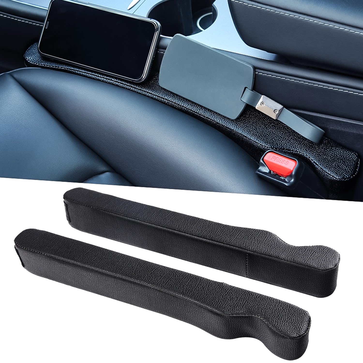 Fessura Riempitiva Per Sedili Auto In PU, 2 Pezzi – Ferma Cellulari E Monete Tra Sedile E Console, Nero - 2