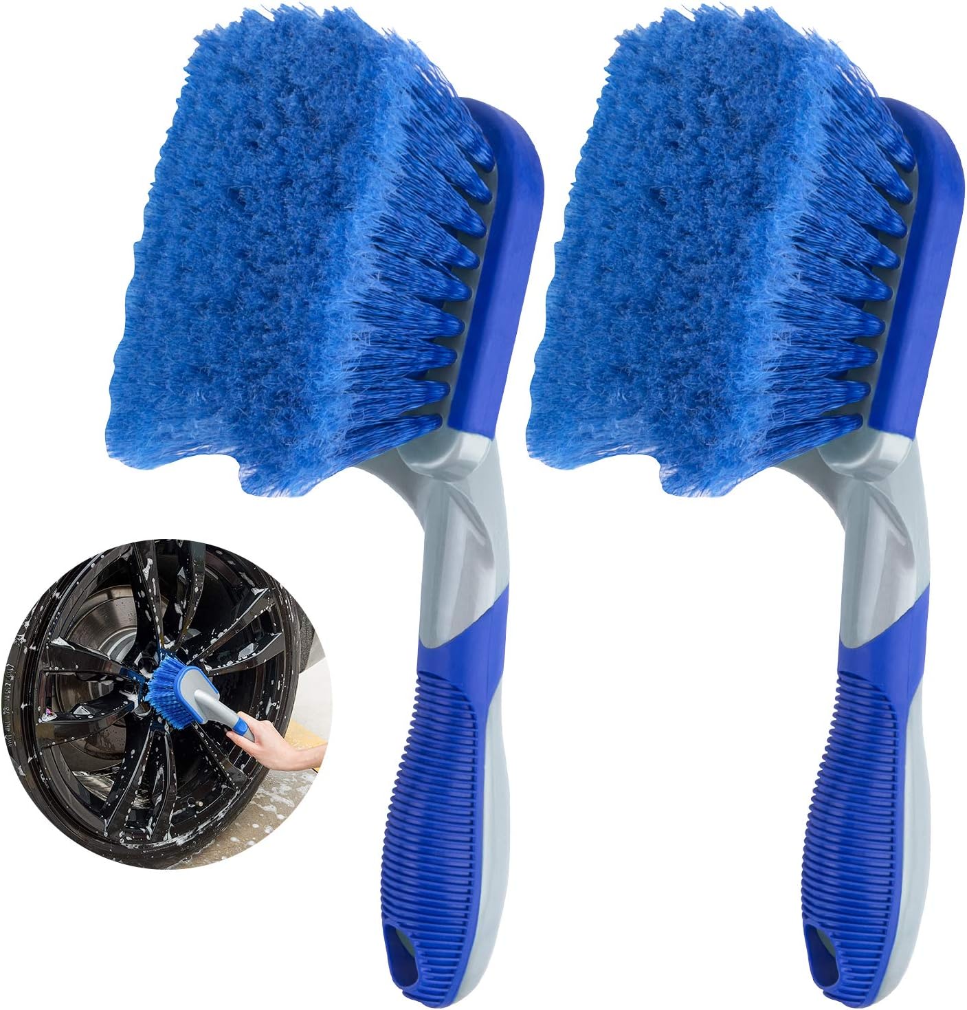 Petutu Wheel Brush for Car 2Pack, Tire Brush with Short Handle Hub Clean Brush