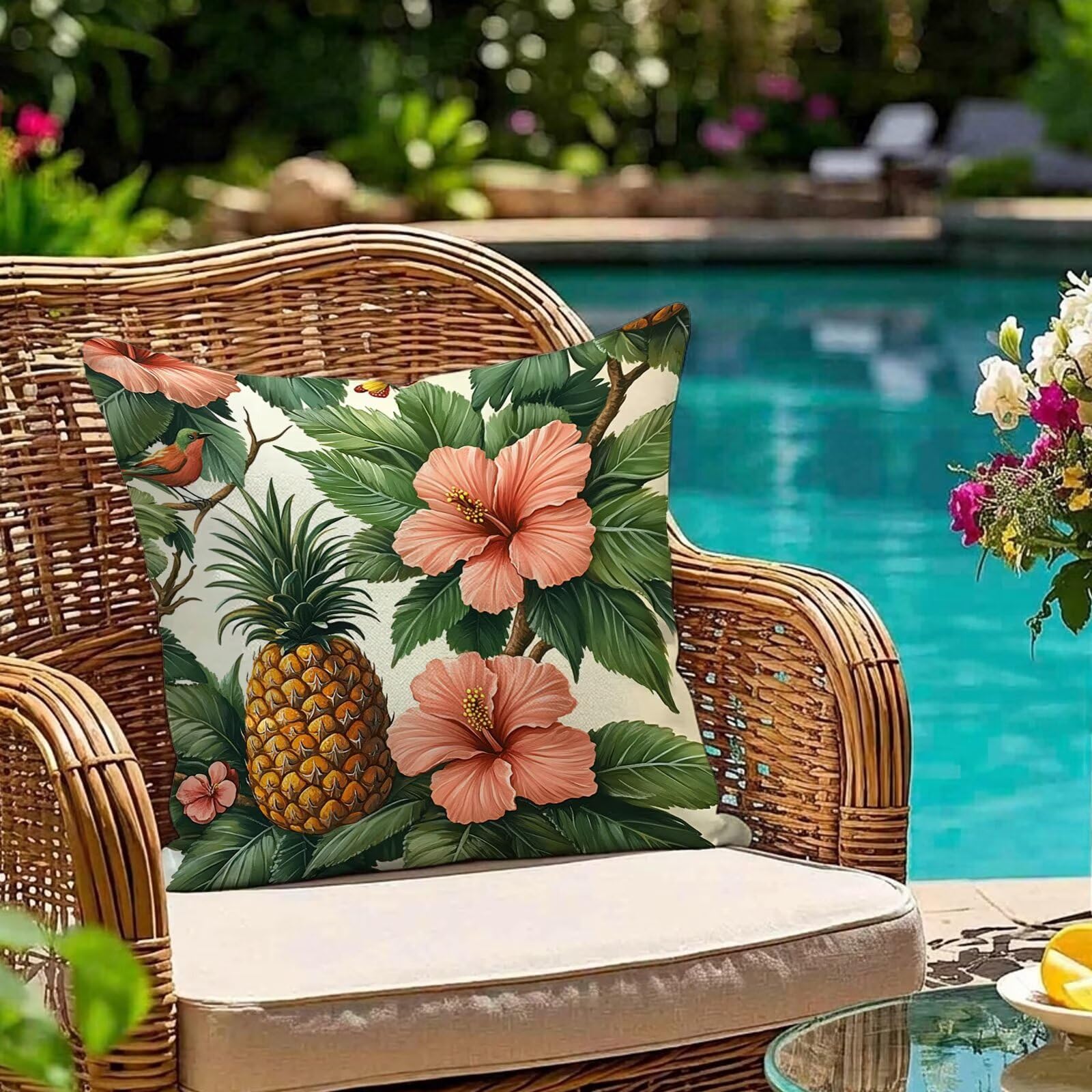 Coussin extérieur imperméable 80x80 cm rose rouge pour jardin