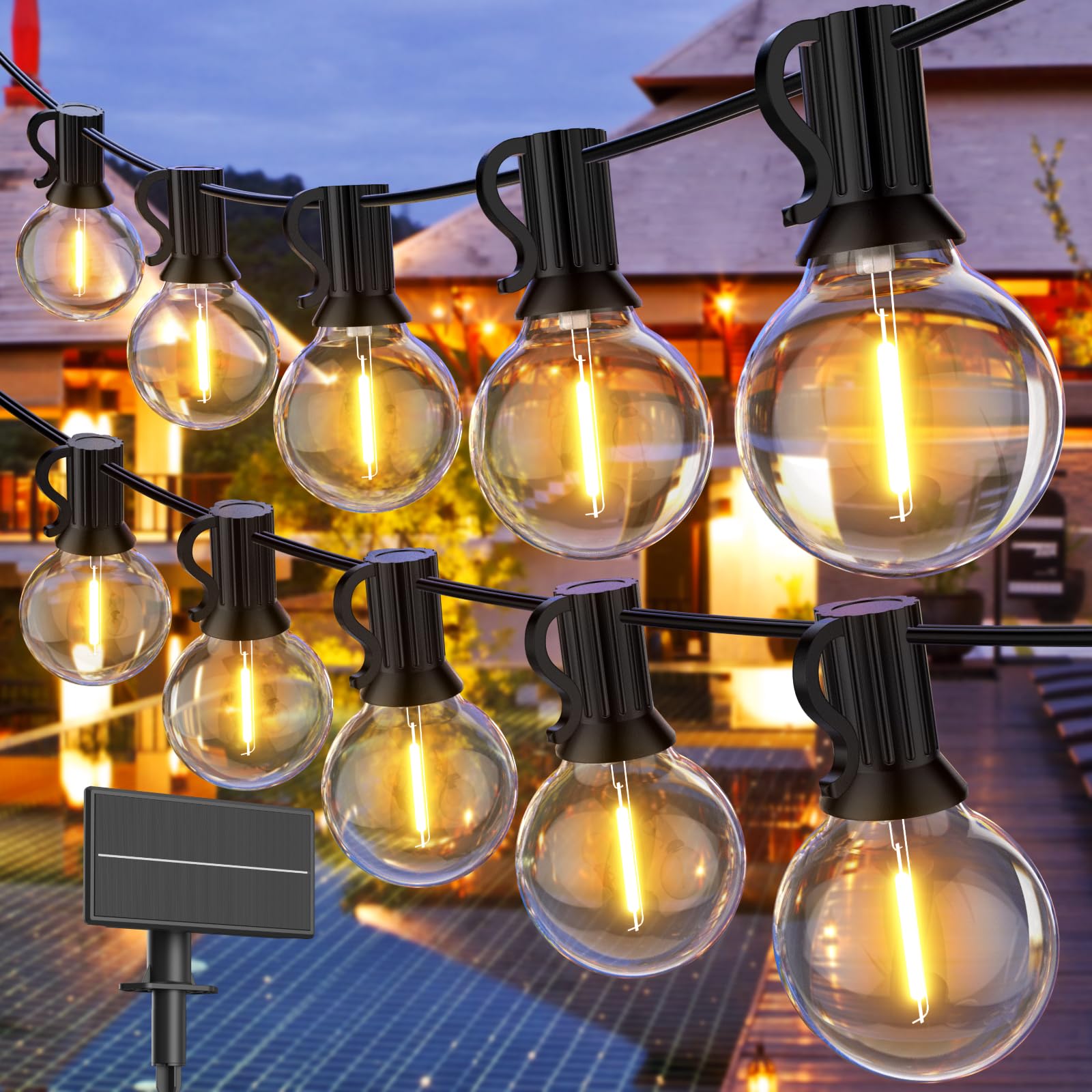 GPATIO Guirnaldas Luces Exterior Solar 15M, Luces Solares para Exteriores con 25+2 Impermeable G40 Bombillas, Guirnalda Luz Solar Exterior para Terraza, Jardín, Balcón