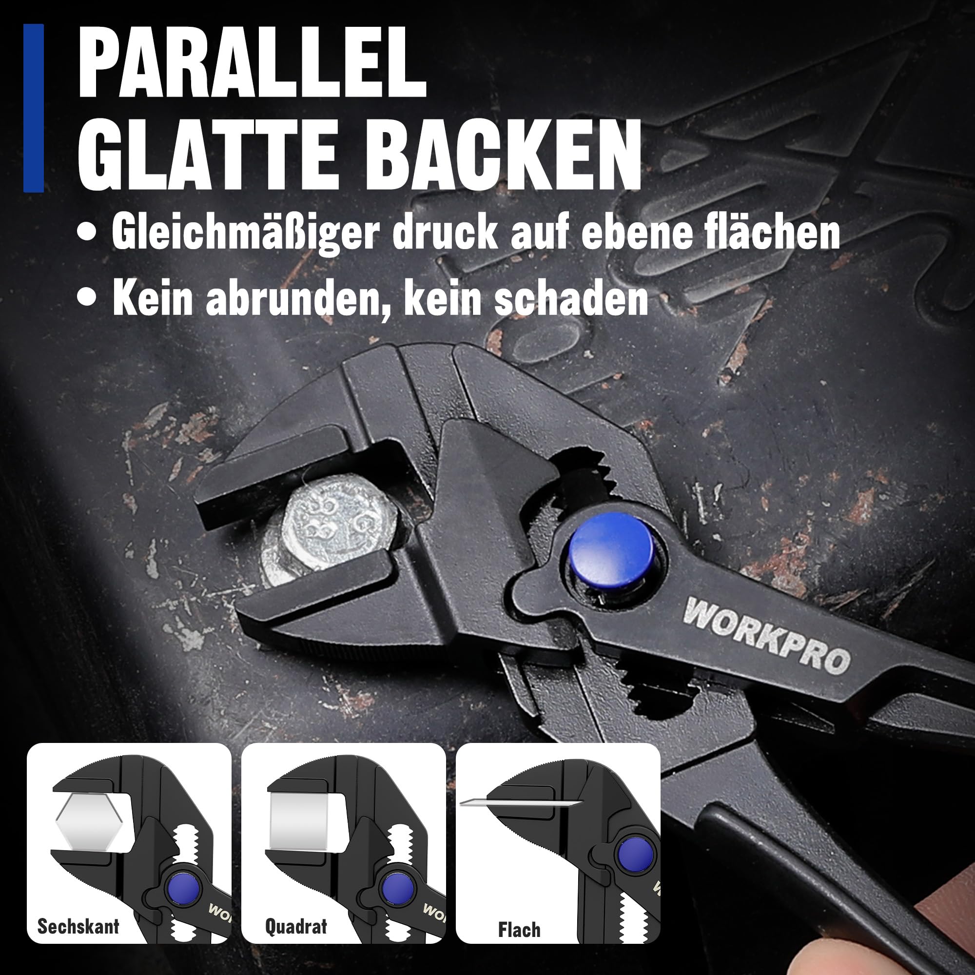 WORKPRO 100 mm Mini-Zangenschlüssel, Verstellbarer Zangenschlüssel, EDC, Ratschenfunktion, selbstjustierende Backen, max. Spannweite 20 mm, Doppelgriff für kraftsparendes Arbeiten