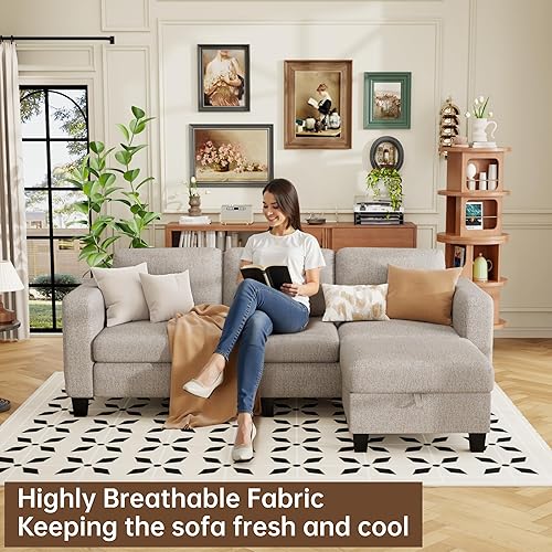 Miniatura 5 de ZeeFu Sofás modulares y modulares para sala de estar, sofá modular en forma de L de 3 plazas de 78 pulgadas con otomana de almacenamiento, moderno