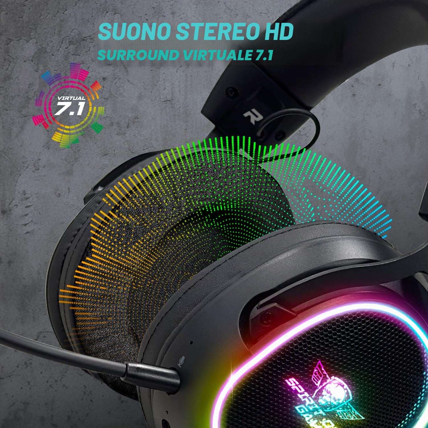 Spirit of Gamer - XPERT H1200, Cuffie Gaming Bluetooth Senza Fili con Microfono Staccabile, Switch, PC, Mac, Altoparlante Audio Virtuale 7.1, Retroilluminazione RGB, Jack da 3,5 mm, Nero