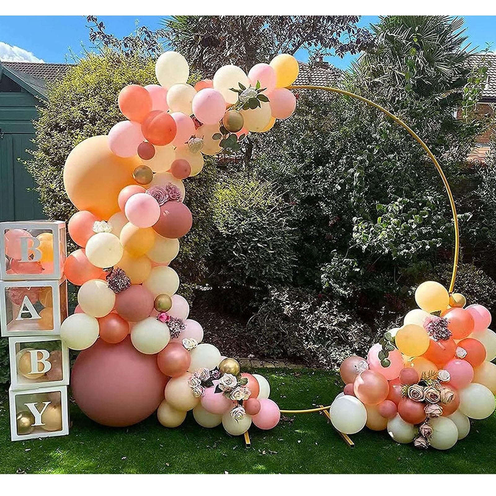 Metalowy stojak na obręcze na balony – łuk ślubny, okrągłe tło na imprezy, baby shower i dekoracje urodzinowe, okrągła ramka z łukiem kwiatowym z podstawą