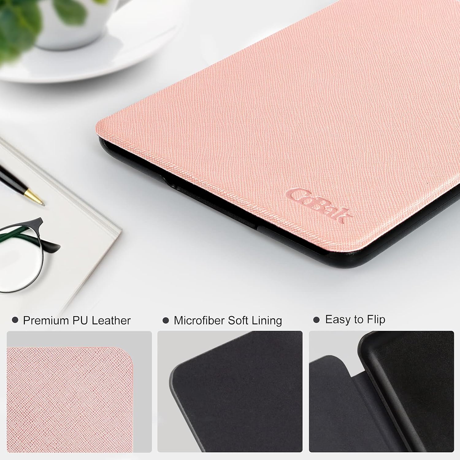 CoBak Case for All New Kindle 10th Generation 2019 Released - Will Not Fit Kindle Paperwhite or Kindle Oasis, Premium PU Leather Smart Cover with Auto Sleep and Wake, Rose Gold