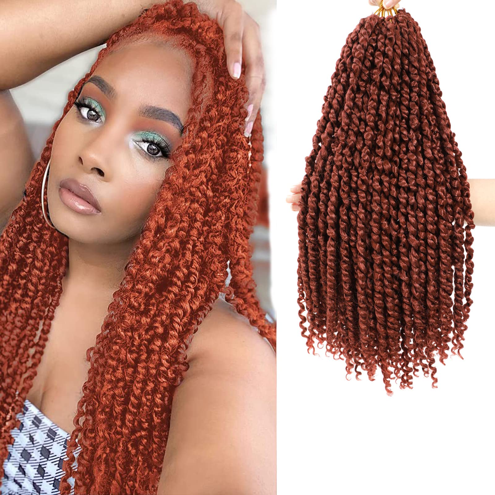 Passion Twist Hair 18 Inch Ginger Color Pre-twisted Passion Twists Crochet Hair Copper Red Pre-looped Curly Crochet Hair for Black Women (7Packs,350)