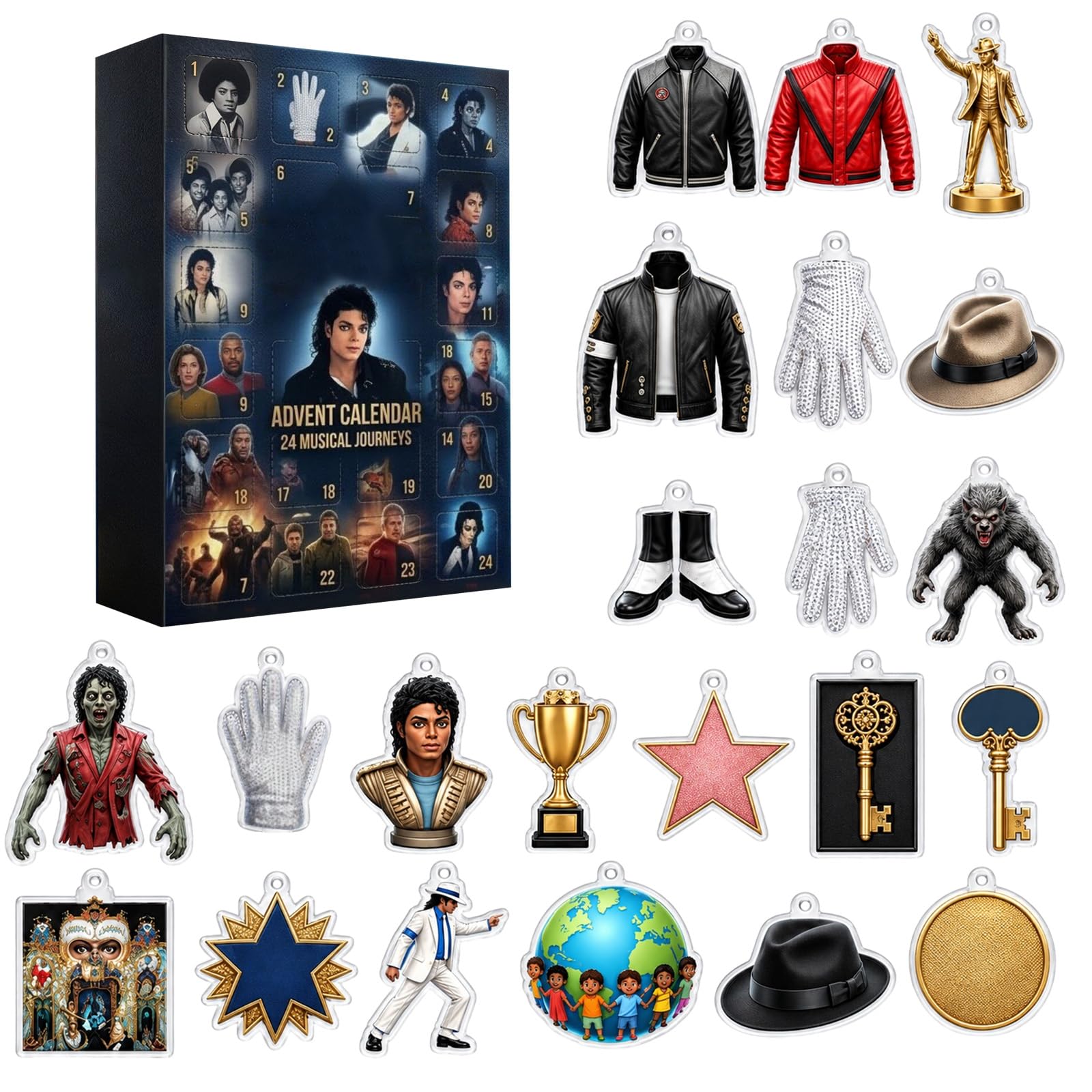 Michael Advent Calendar, Mj 24 PCS Acrylic Charms Countdown Gift for Fans