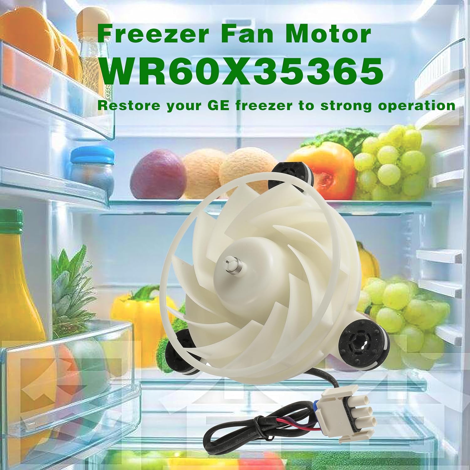 WR60X35365 Freezer Evaporator Fan Motor, Refrigerator Evaporator Fan Motor Fan DC12V Replaces WR60X27189 for Refrigerator Freezer Fan Motor Replacement Part Replaces